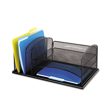 Safco® Onyx Desk Organizer With Three Horizontal And Three Upright Sections, Letter Size Files, 19.5" X 11.5" X 8.25", Black freeshipping - TVN Wholesale